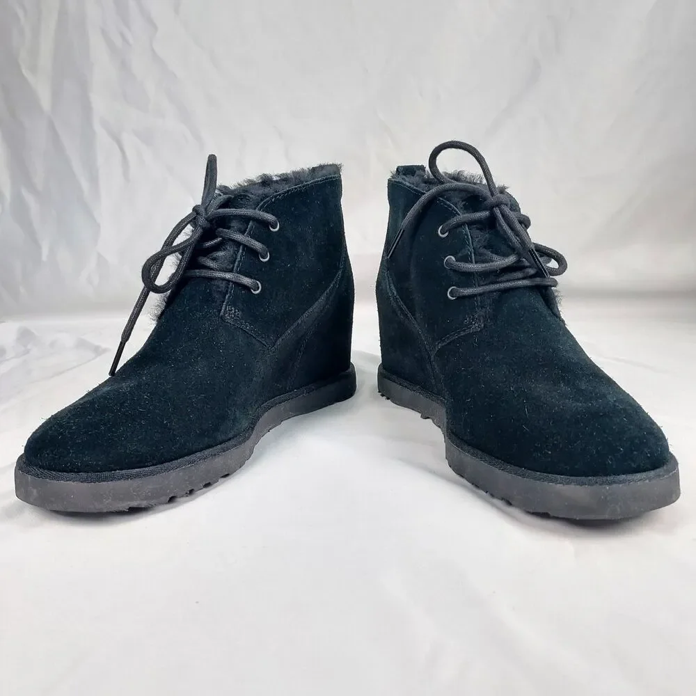UGG Neumel Style Black Suede Chukka Boots Womens 9 Fur Lined Winter